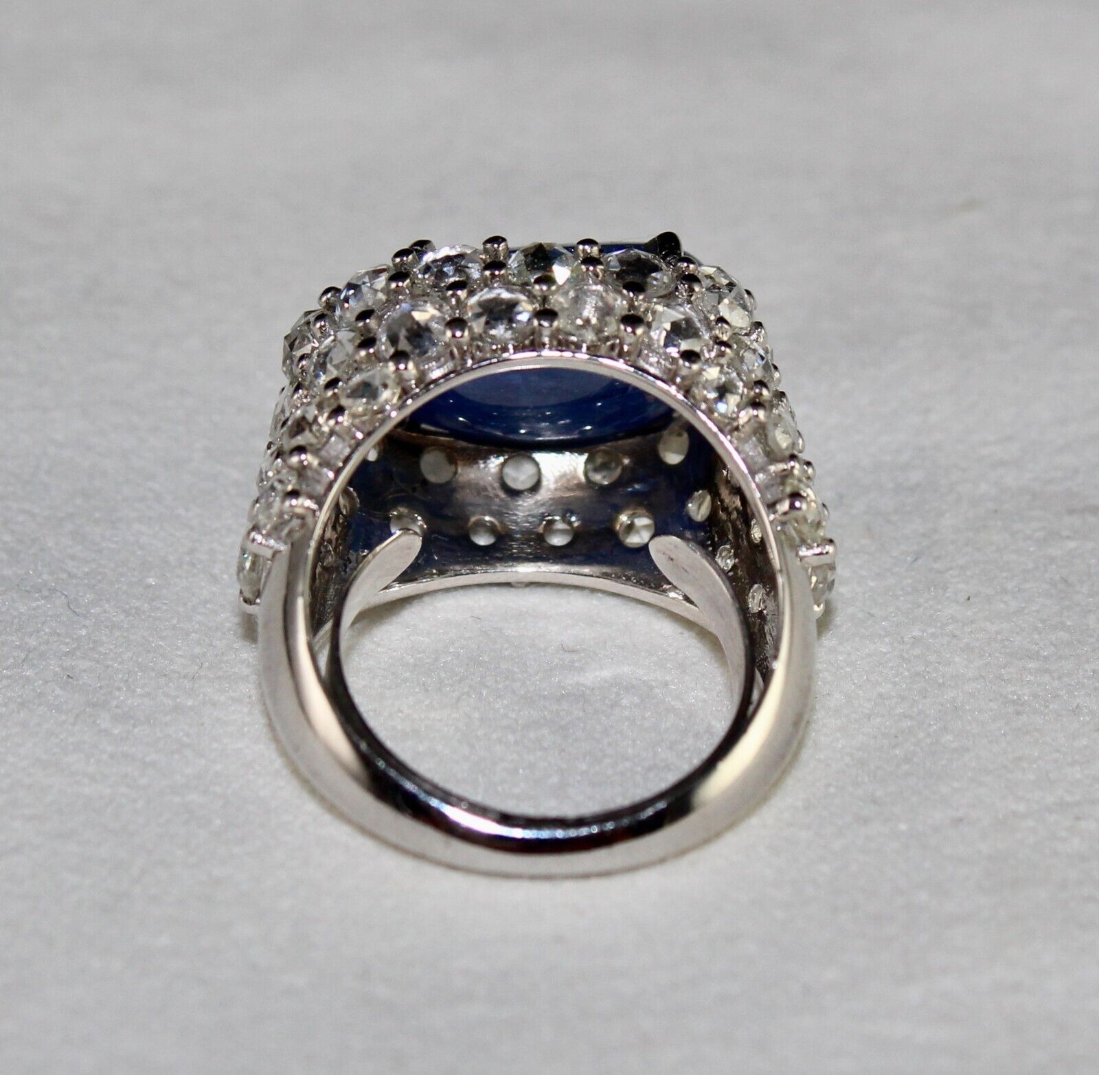 Natural Blue Sapphire Cabochon Rose Cut Diamond Studded 18k Gold Cocktail Ring