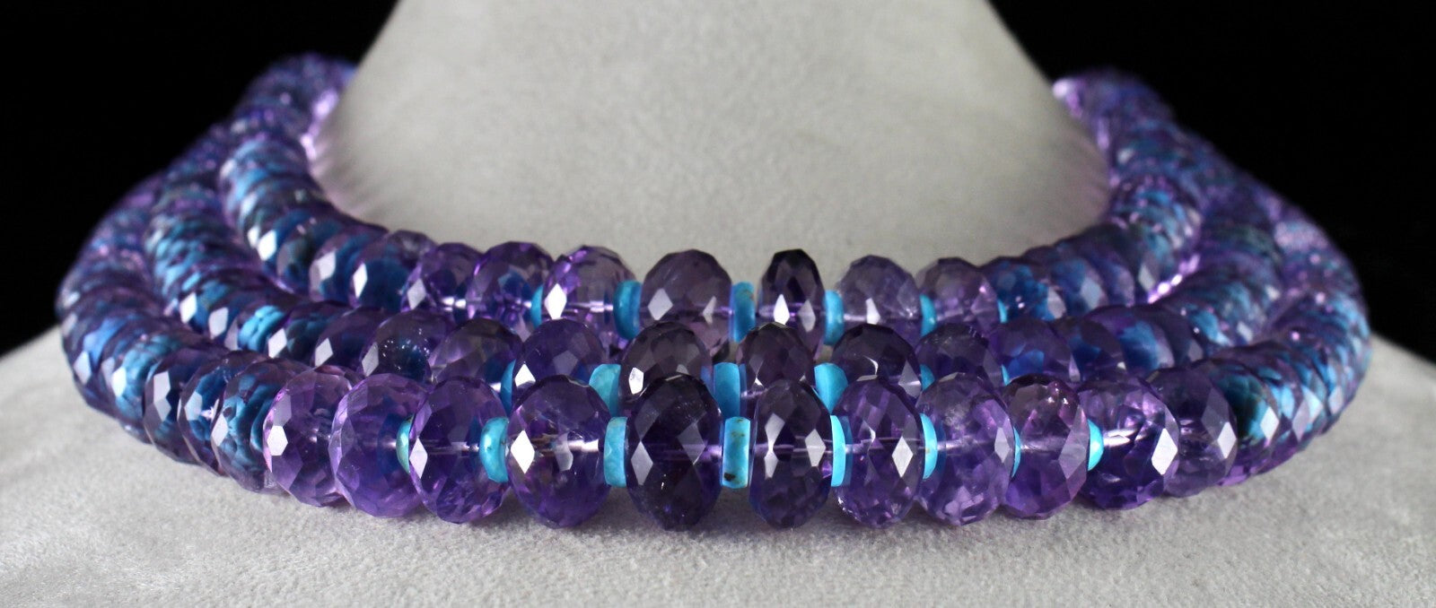 Certified Natural Amethyst & Turquoise Necklace 3 L 1838 Ct Gemstone For Women