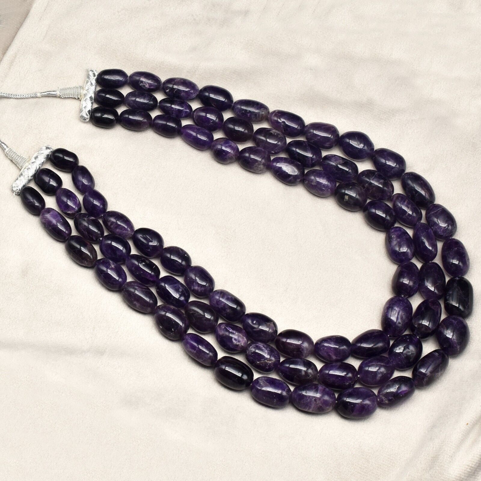 Natural Amethyst Beads Oval 3 L 2405 Ct Purple Big Gemstone Fashion Necklace