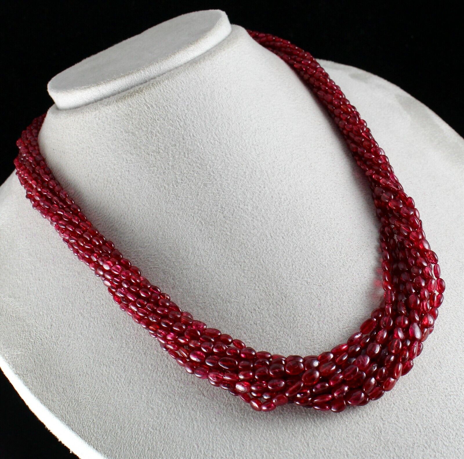 Natural Spinel Beaded Necklace 11 Line 631 Cts Well Matched Cabochon Red Strings