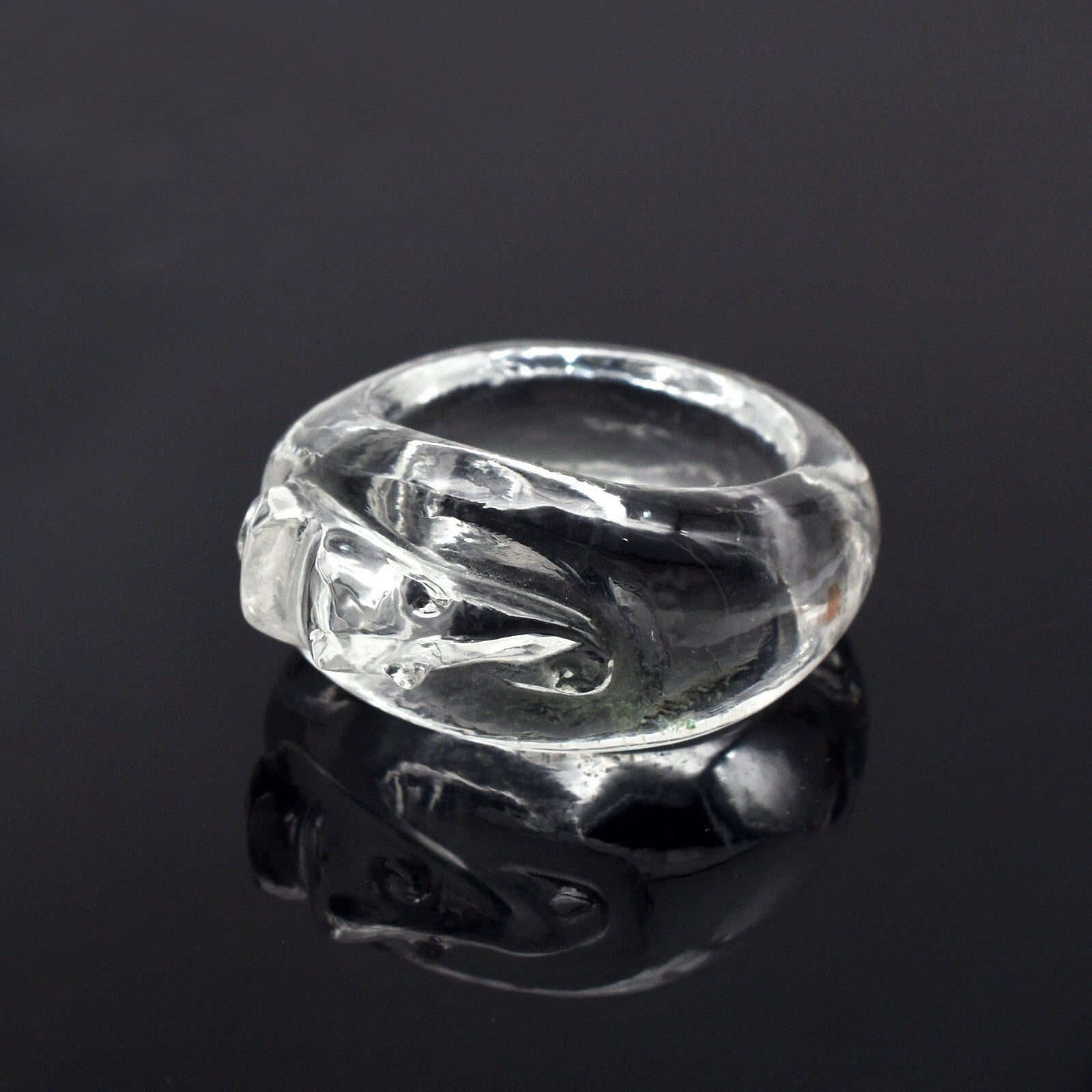 Natural Rock Crystal Quartz 41ct Carved Ganesha Gemstone Men Women Fashion Ring