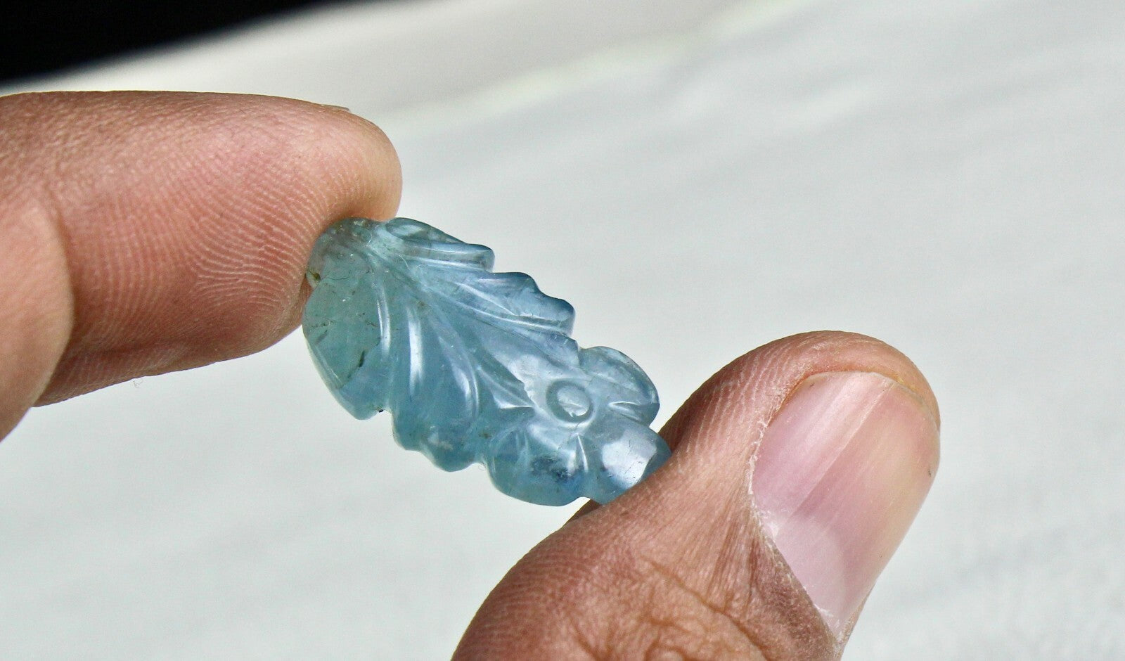 Natural Blue Aquamarine Carved Flower Gemstone 15.83 Ct For Pendant Designing