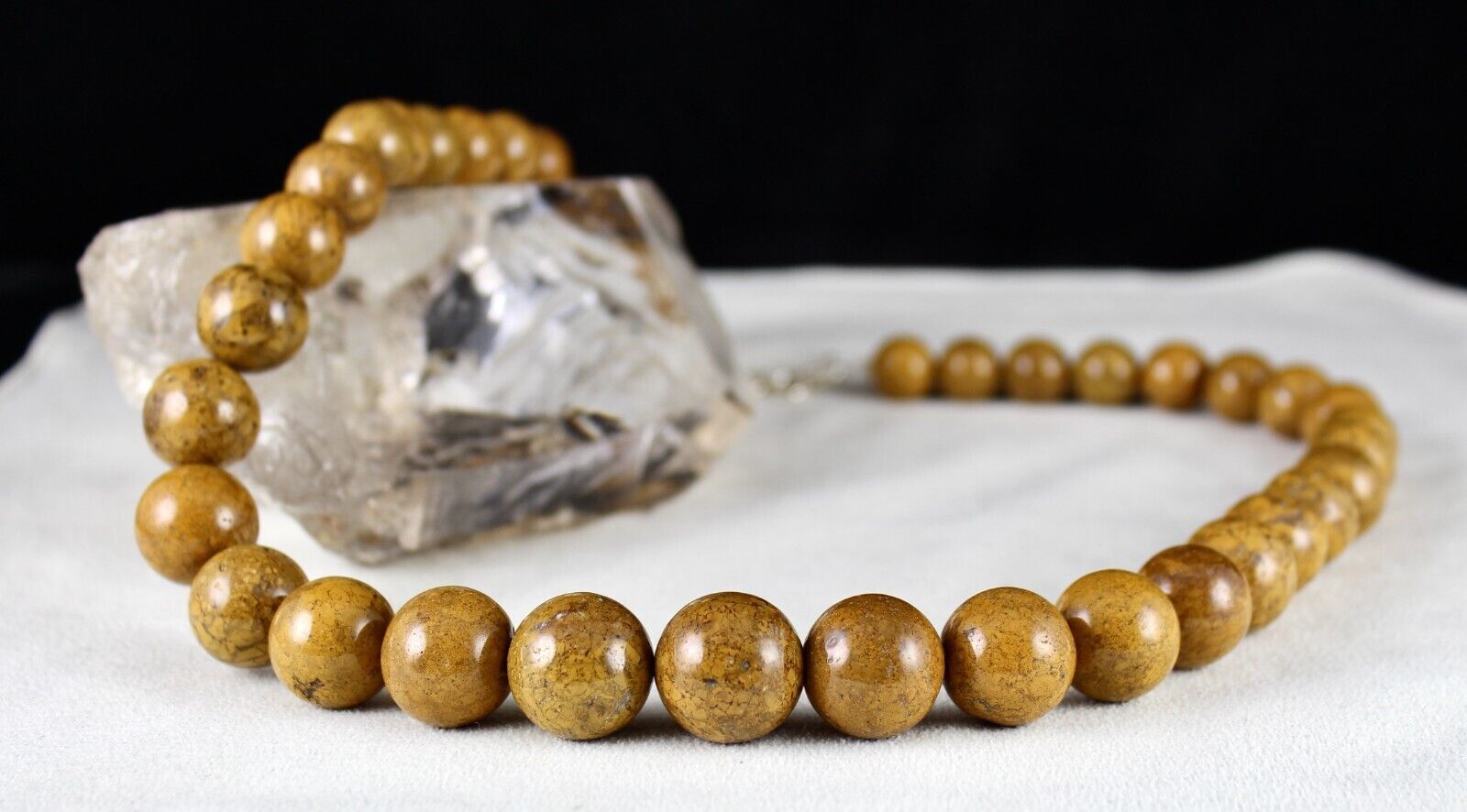 NATURAL YELLOW JADE BEADED ROUND NECKLACE 1 L 911 CARATS BIG GEMSTONE STRING
