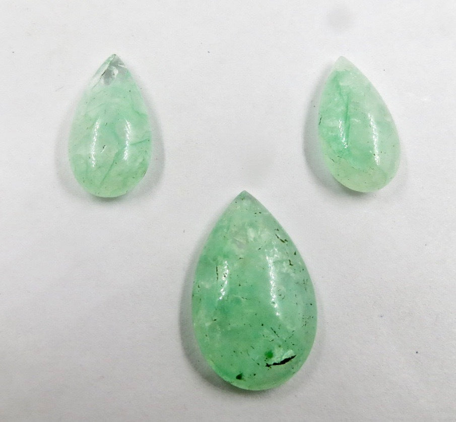 Emerald Quartz Cabochon Pear 3pcs 50ct Gemstone For Design