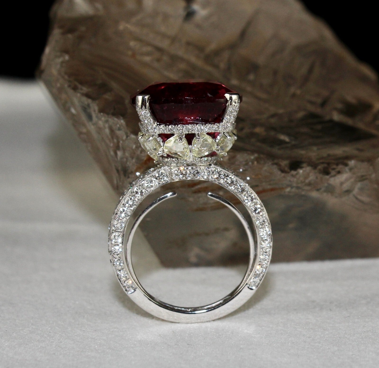 Certified Natural Rubellite Tourmaline 10ct Natural Diamond 18k Gold Ring