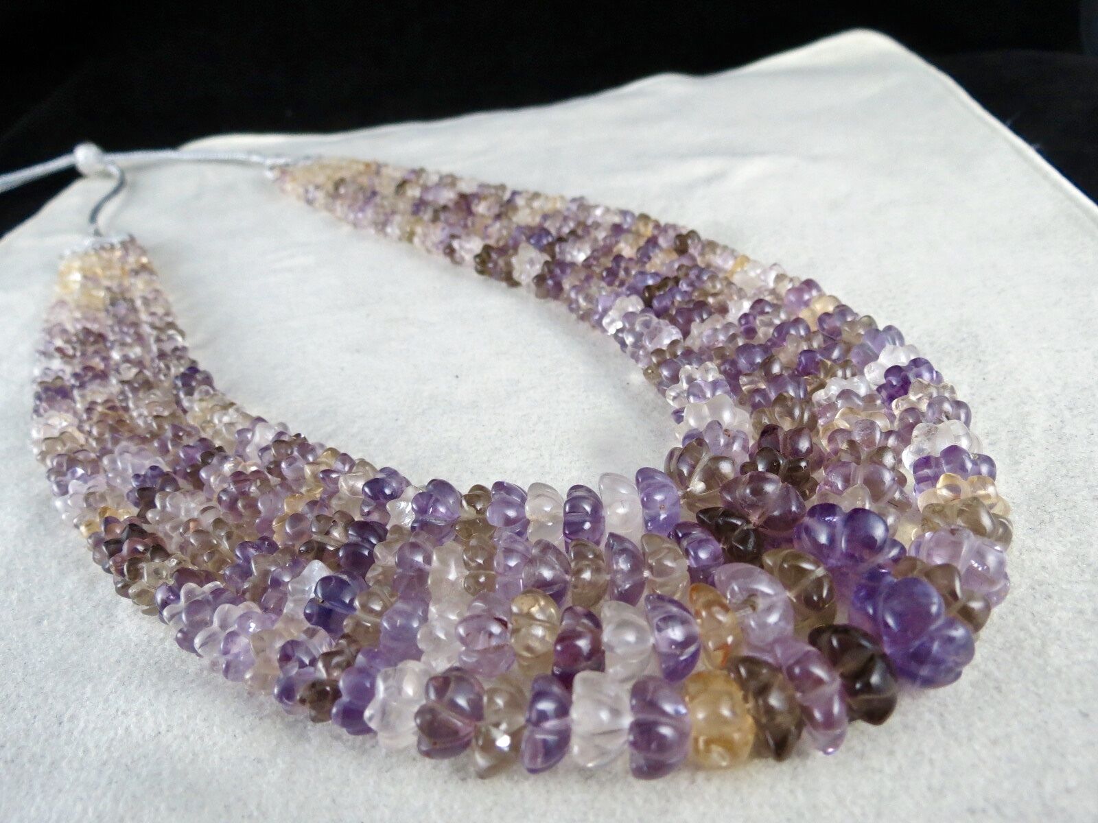 NATURAL MULTI AMETHYST CITRINE QUARTZ CARVED BEADS 4 L 903 CARATS FINE NECKLACE