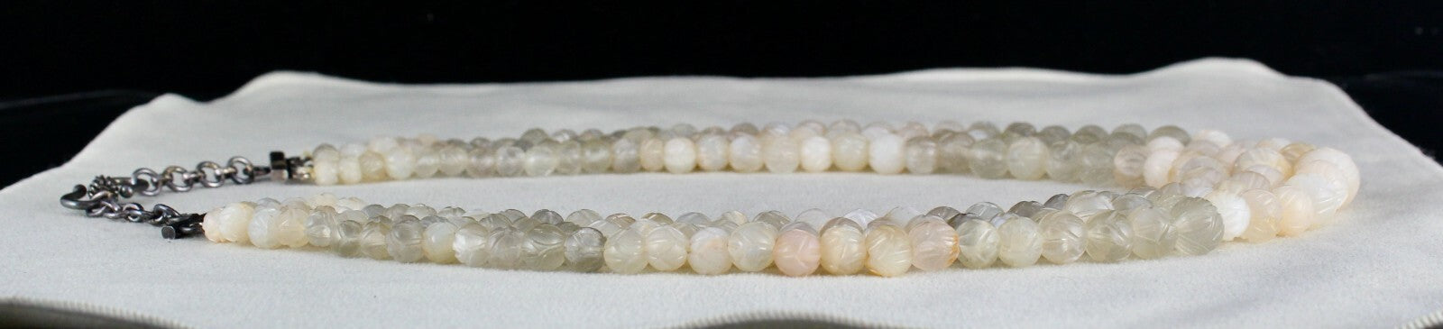 Natural Multi Moonstone 667ct Beads Carved 3 Line Gemstone Ladies Necklace