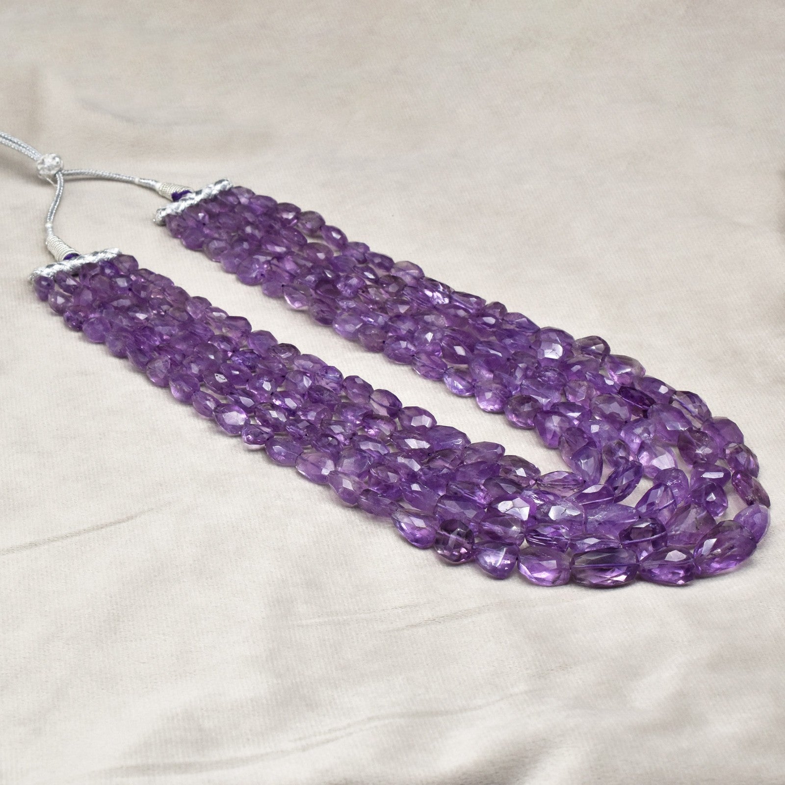 Natural Amethyst Faceted Tumble Beaded Necklace 5L 1425 Ct – Purple Gemstone