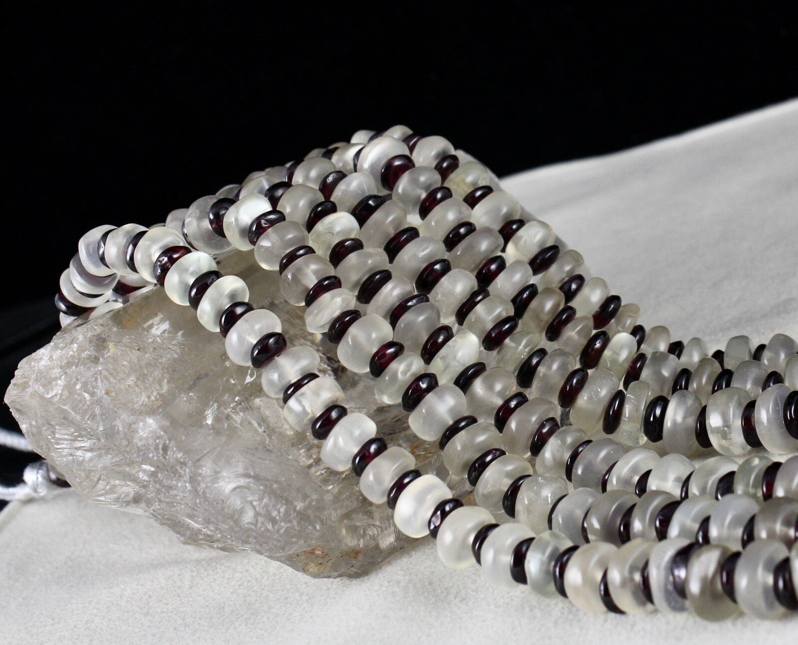 Natural Moonstone Garnet 1163ct Designer Beads Gemstone Necklace 3 L