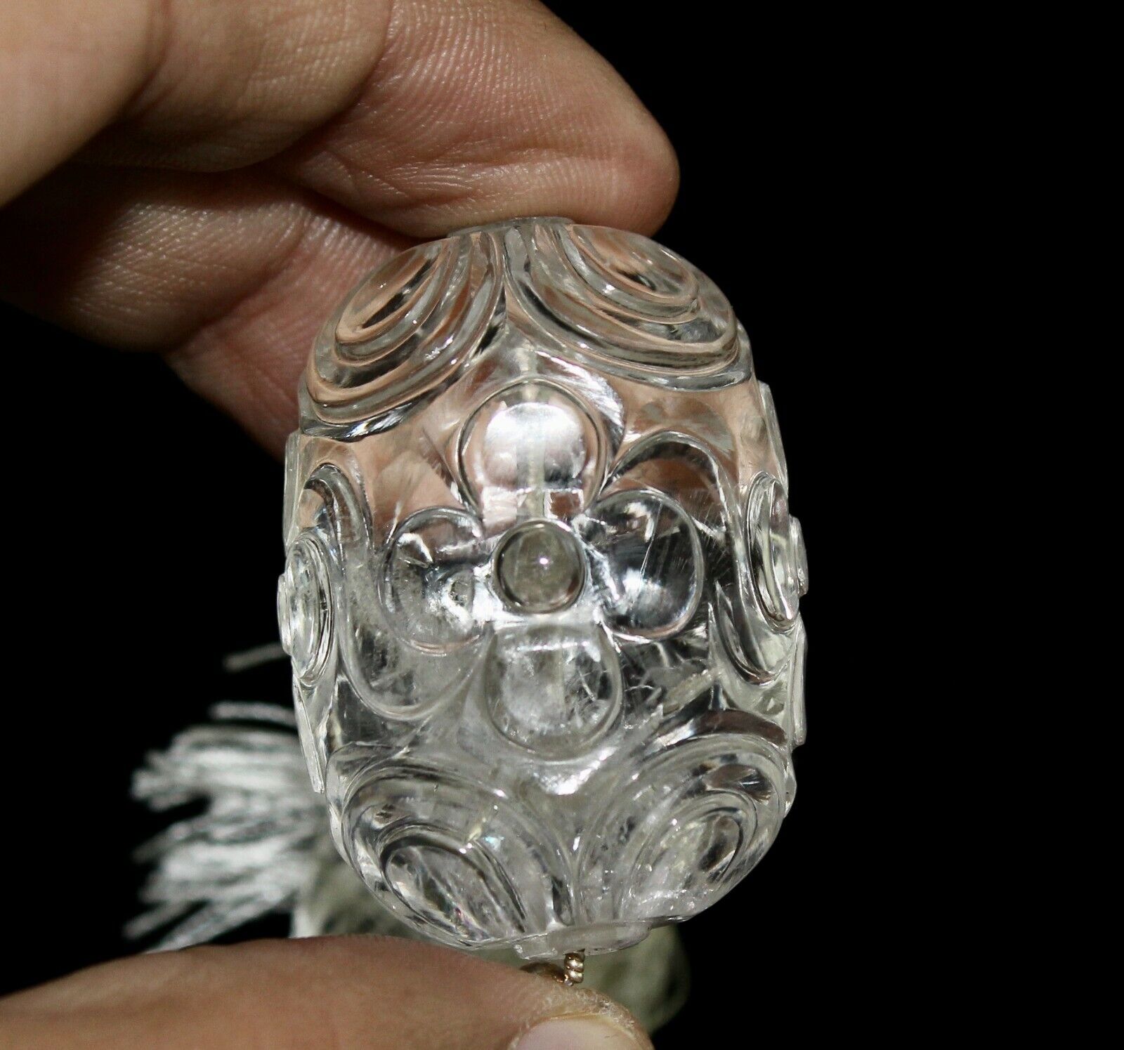 NATURAL WHITE ROCK CRYSTAL QUARTZ BEADS CARVED LONG 1 PCS 266 CARATS GEMSTONE