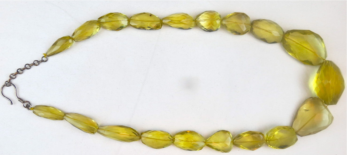 Natural Lemon Quartz Necklace 1242ct Faceted Beads In Sterling Silver Hook