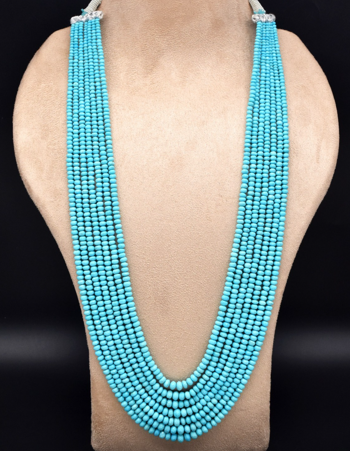 Certified Natural Turquoise 518 Ct Blue Gemstone Round Bead Necklace 7l