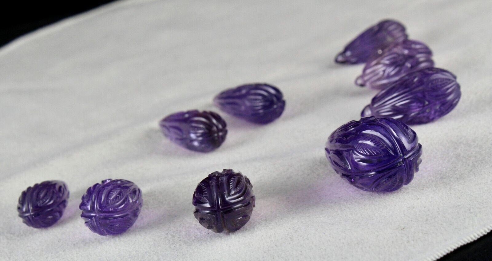 NATURAL AMETHYST CARVED DROPS 9 PCS 408 CTS LOOSE GEMSTONE EARRING NECKLACE SET