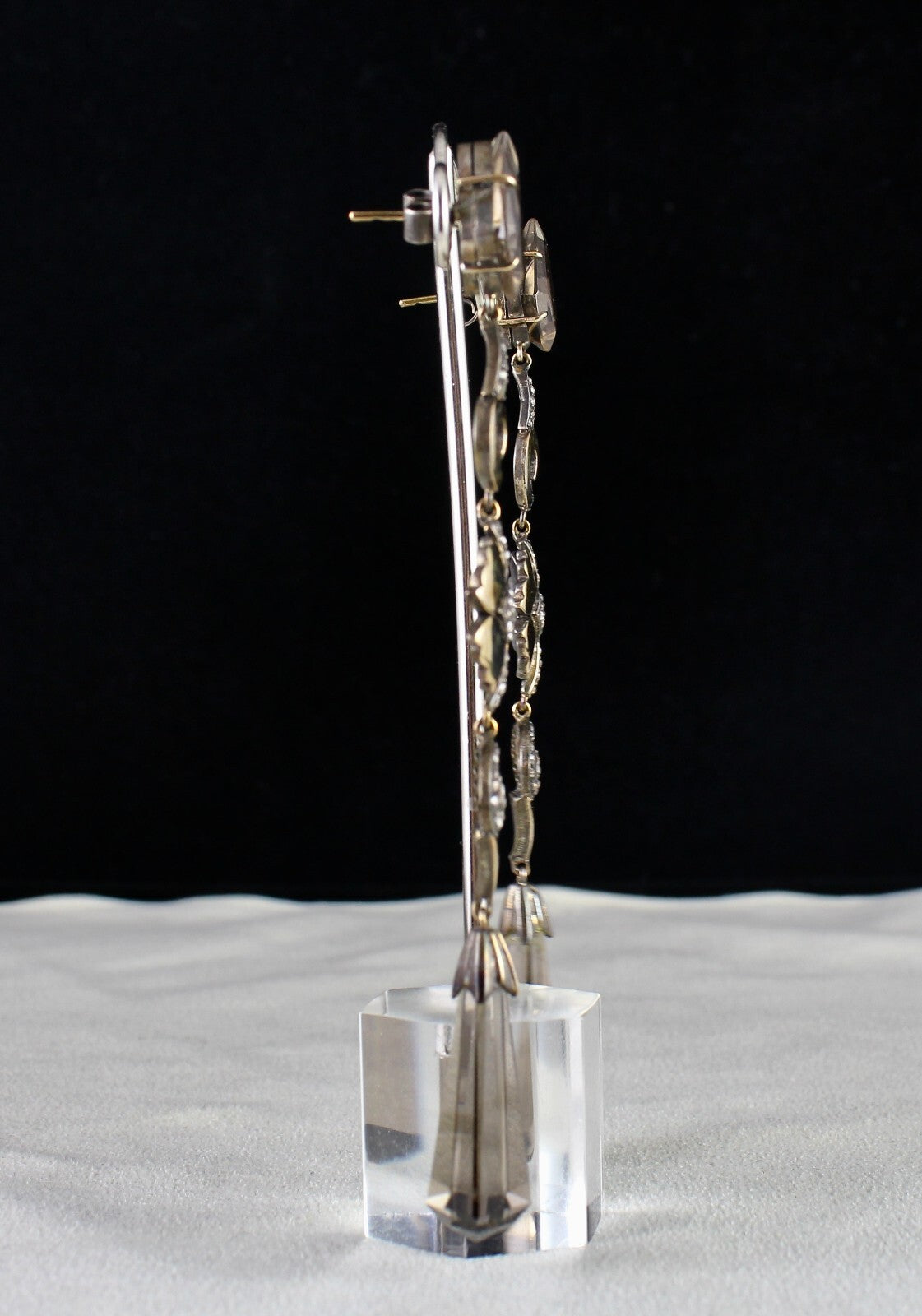 Certified Victorian Smoky Quartz 10ct Natural Diamond 18k Gold Sterling Earrings