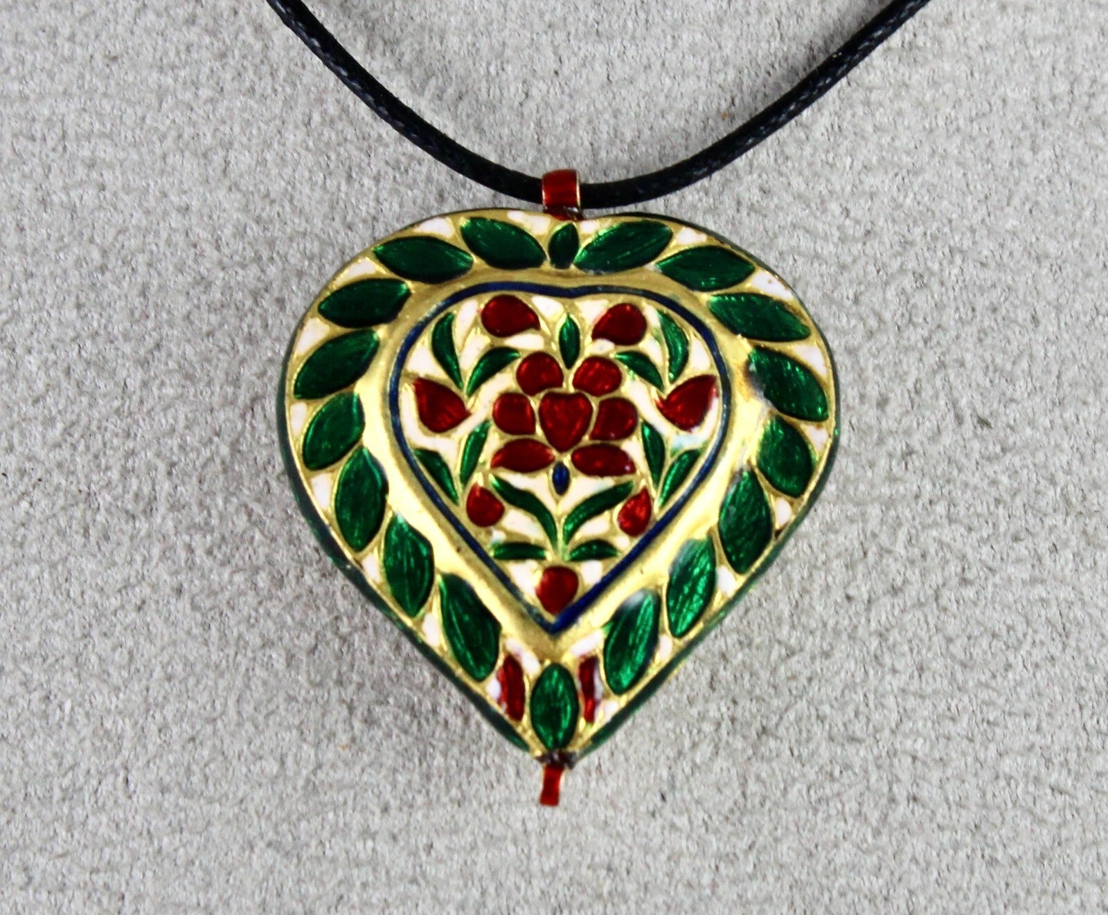 Antique Green Blue Jadau 62.75ct Natural Diamond 22k Kundan Meena Gold Pendant