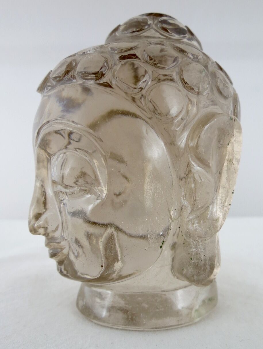4 INCH NATURAL SMOKY QUARTZ BUDDHA HEAD 2730 CARATS GEMSTONE STATUE HOME DECOR