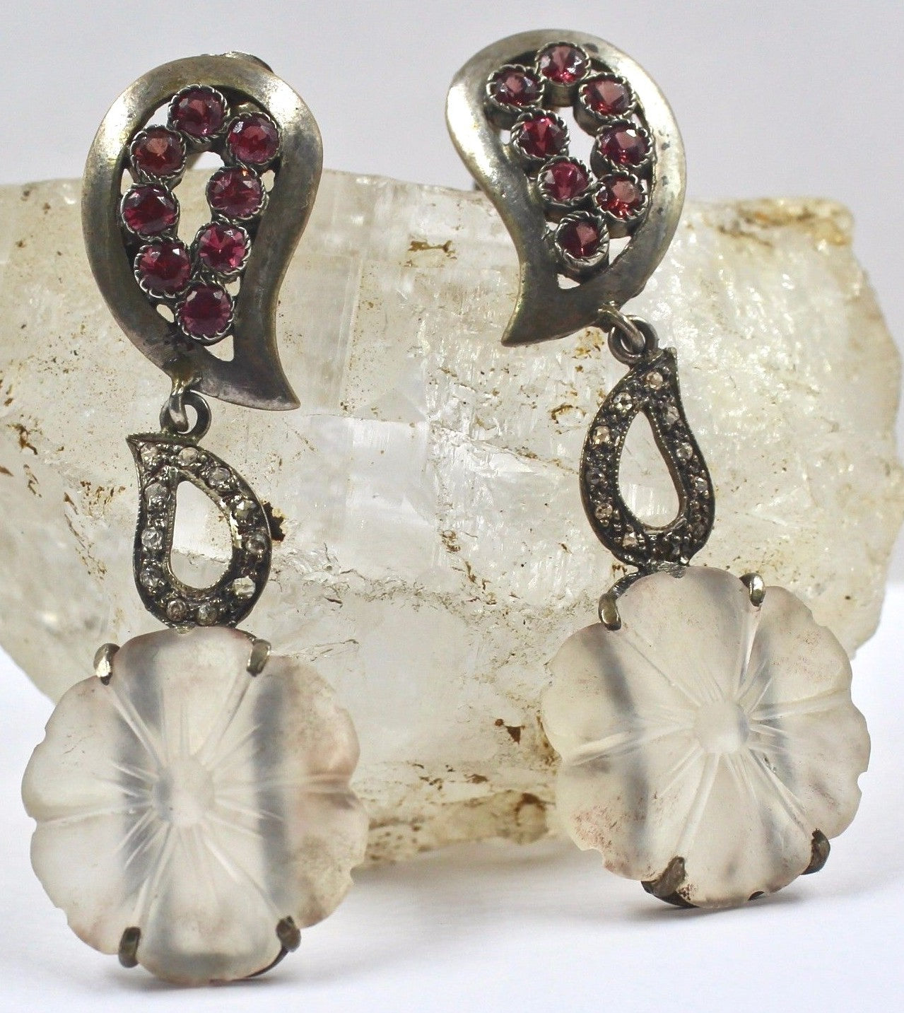Designer Garnet 59.8ct Crystal Quartz Natural Diamond Sterling Silver Earrings