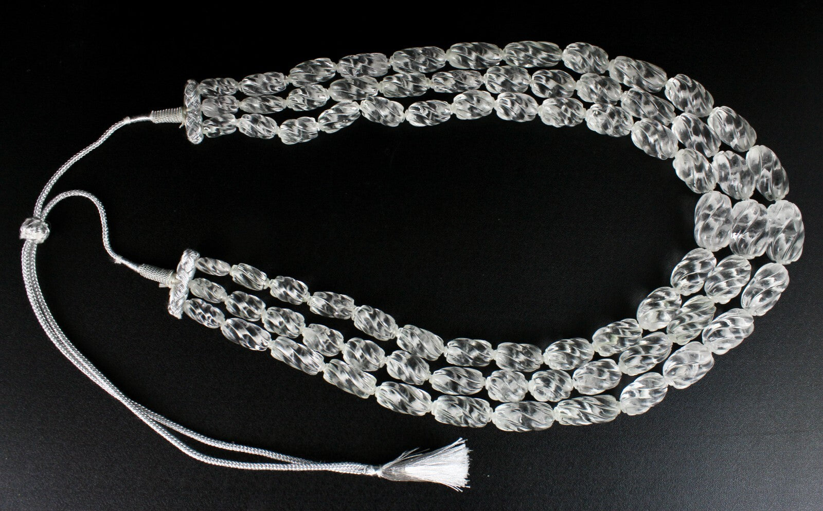 Natural White Rock Crystal Quartz 1478 Ct Oval Bead Carved Gemstone Necklace