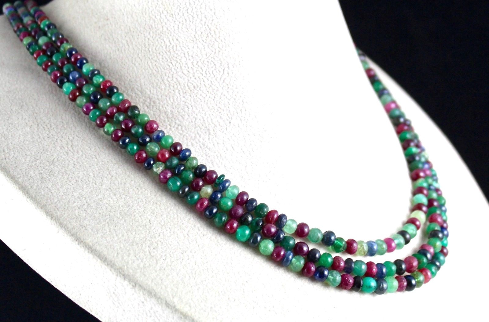 Certified Natural Emerald Ruby Sapphire 303ct Gemstone Necklace For Women