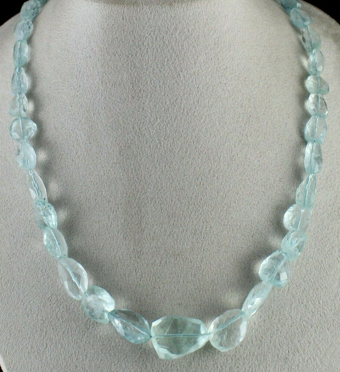 Certified Natural Aquamarine 470ct Faceted Beads Sterling Silver Necklace