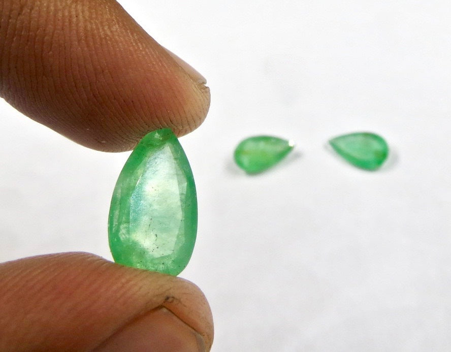 Certified Natural Colombian Emerald Pear Cut 3 Pc 7.80 Ct Set In Sterling Silver