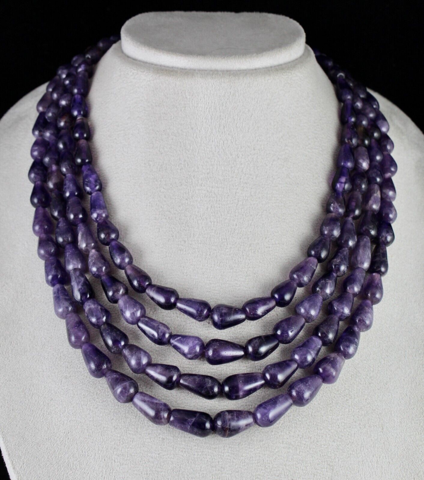 NATURAL PURPLE AMETHYST BEADS TEAR DROPS 4 L 1028 CT GEMSTONE FINEST NECKLACE