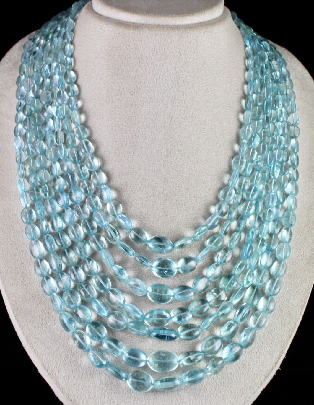 Certified Natural Blue Aquamarine Beads 1405 Ct Cabochon Necklace 7 L Important