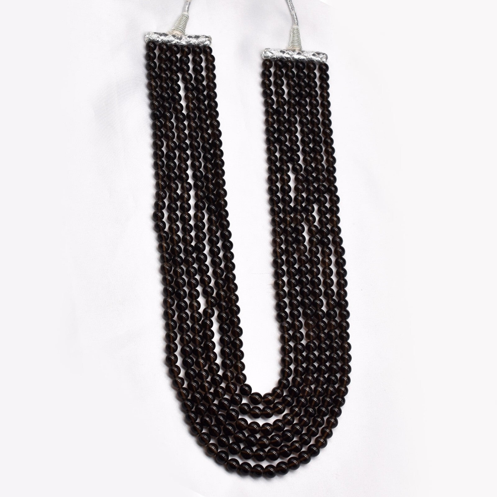 Black Natural Smoky Quartz 837 Ct Beads Round Gemstone Party Fashion Necklace