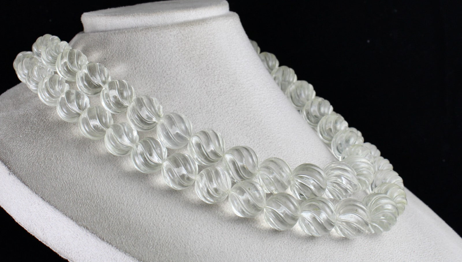 Certified Natural Rock Crystal Quartz Carved Beads Necklace 2049 Ct Rare Gem