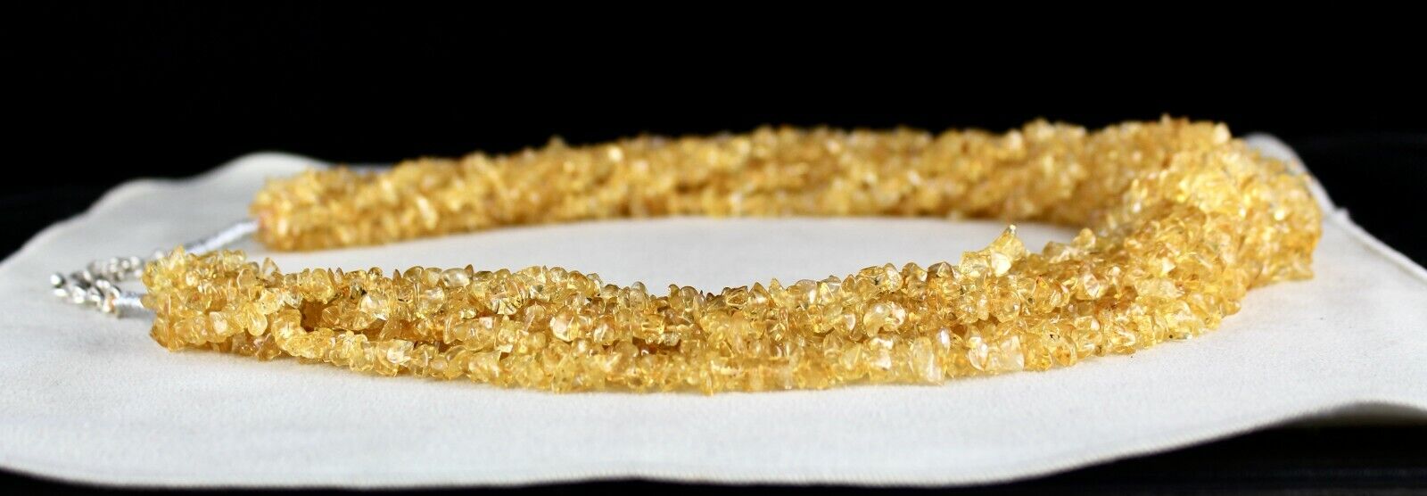 NATURAL YELLOW CITRINE UNCUT BEADS 10 LINE 1327 CARATS GEMSTONE SILVER NECKLACE