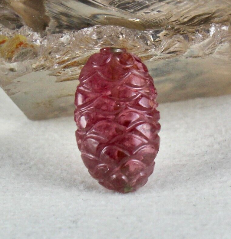 Certified Natural Tourmaline Cabochon Carved Bead 17.97 Ct Gemstone For Pendant