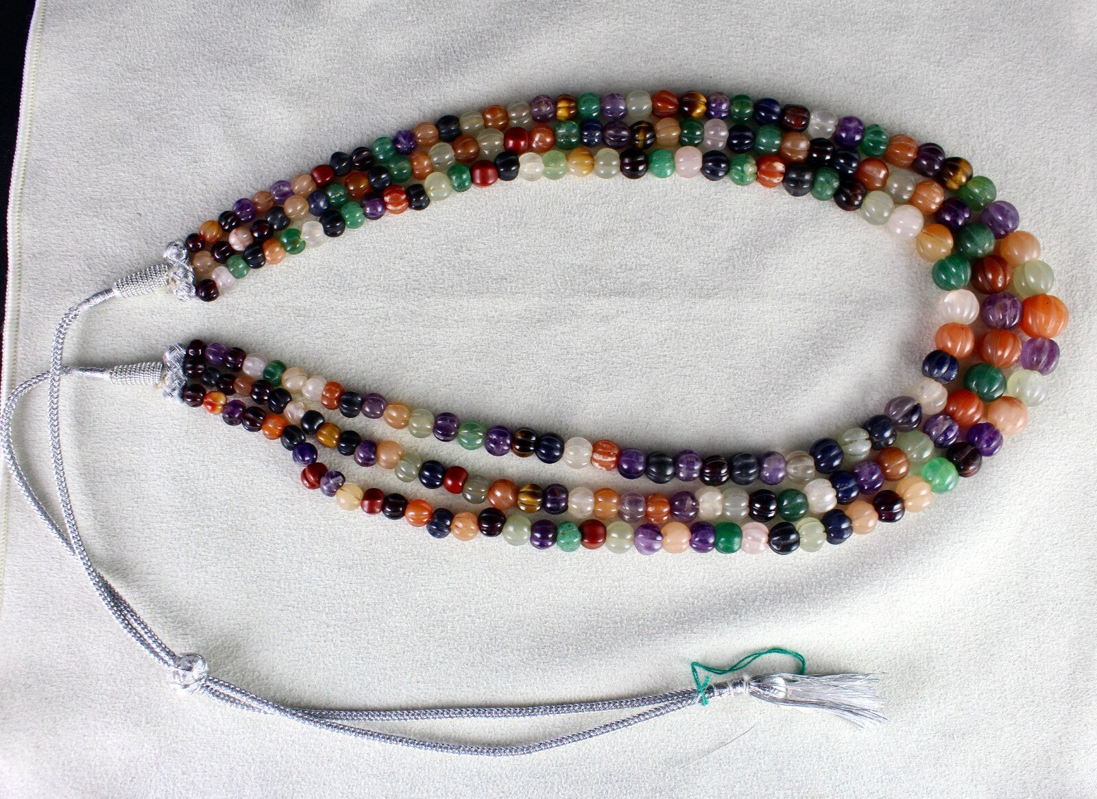 Antique Multi Natural Semi Precious Melon Beads 688ct Carved Gem Necklace