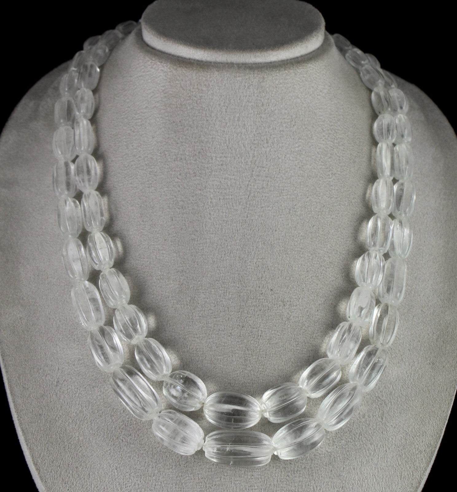 Natural White Rock Crystal Quartz Necklace Carved Oval 2 L 994 Ct Gemstone