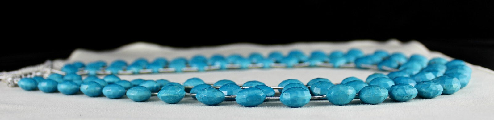 Certified 916 Ct Blue Magnesite Turquoise Beaded Necklace In Sterling Silver