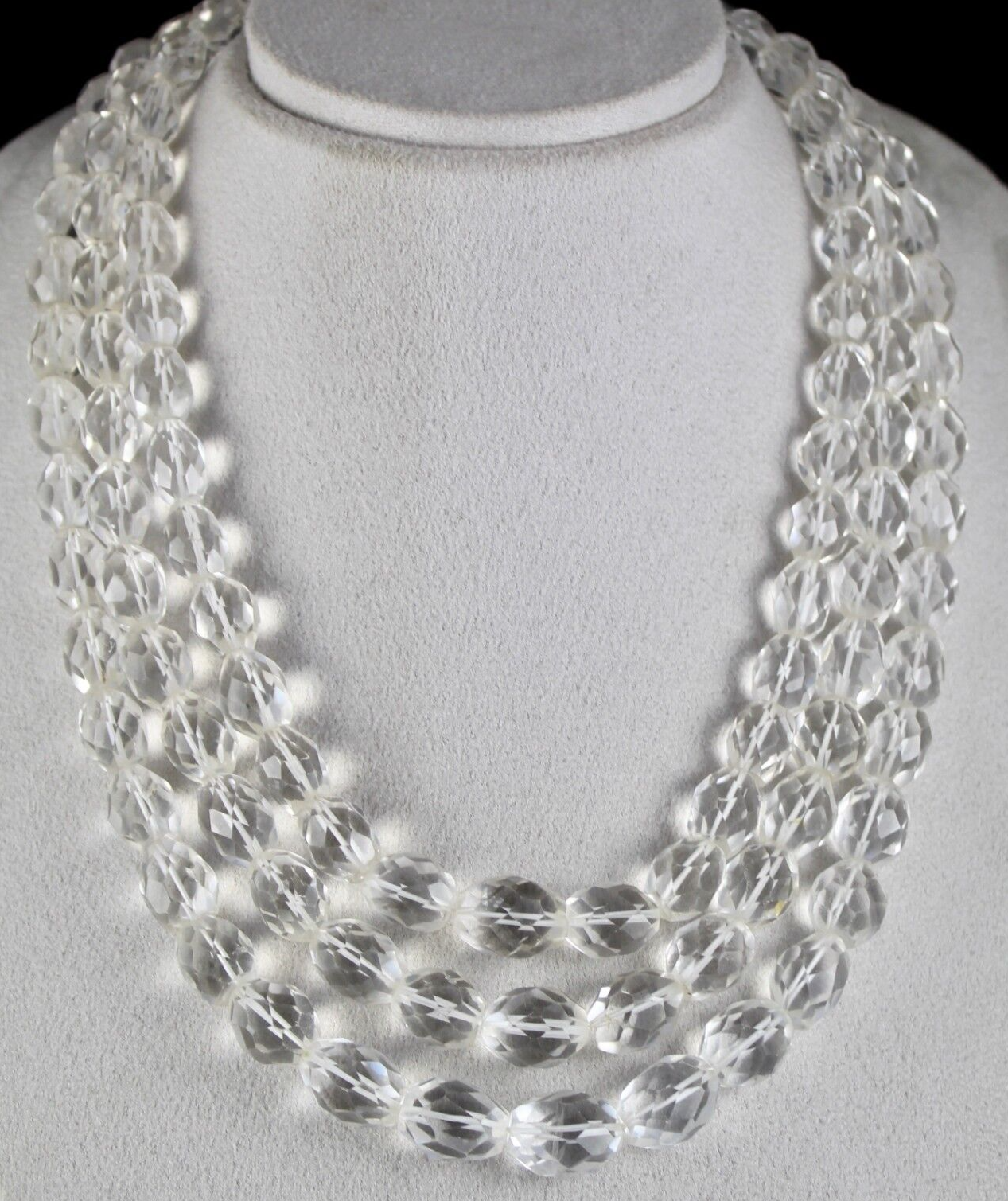 Natural White Rock Crystal Quartz Faceted Beads Necklace 3 L 1311 Ct Gemstone