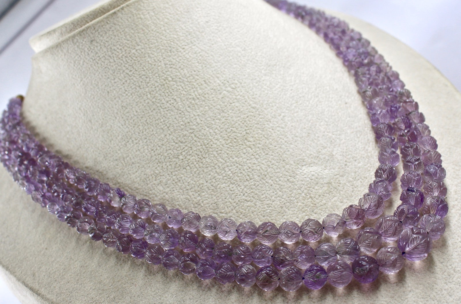 Vintage Natural Amethyst Beads Necklace Engraved 417 Ct Purple Gemstone