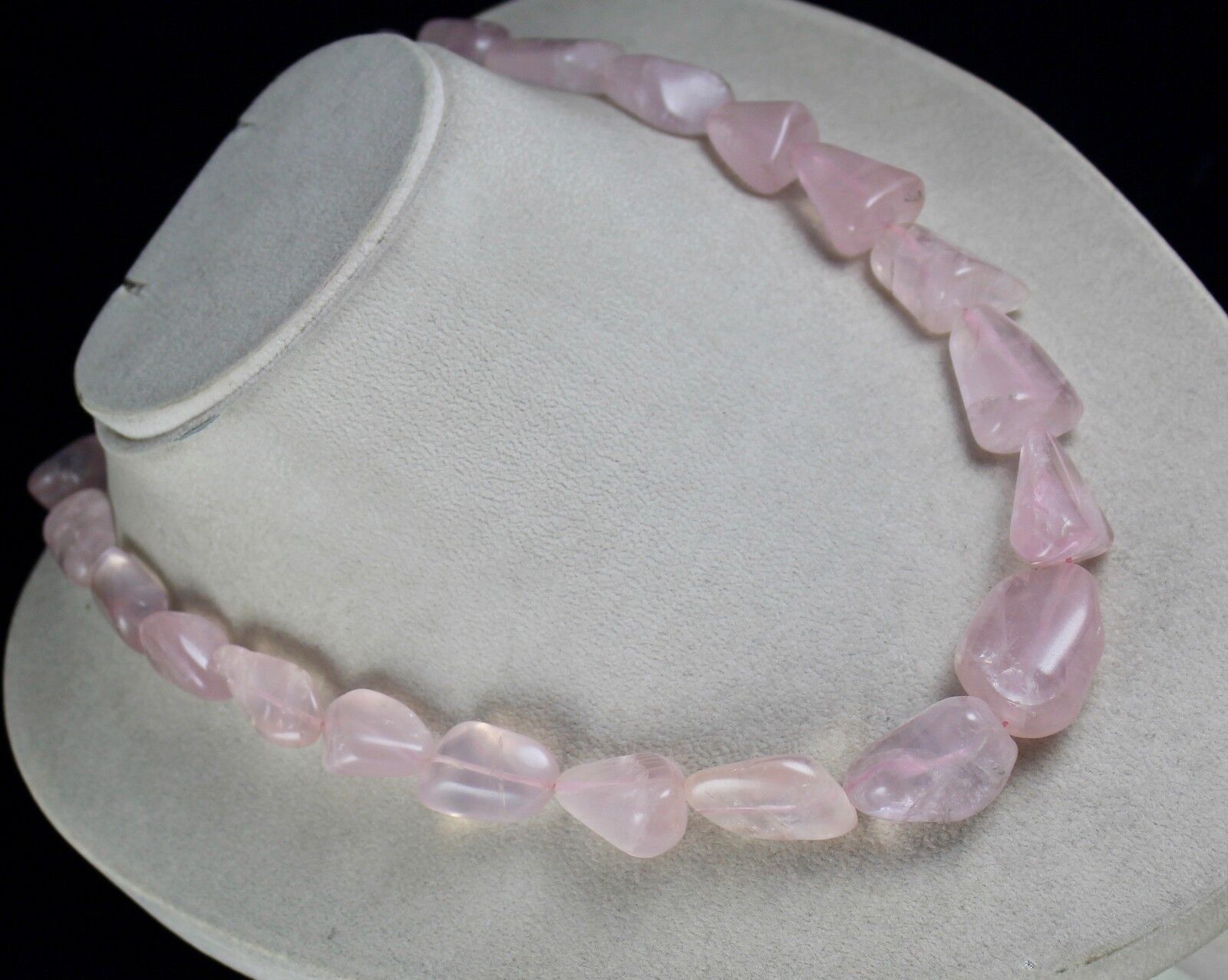 Pink Natural Rose Quartz Cabochon beads Necklace 730 Cts Gemstone Silver Clasp