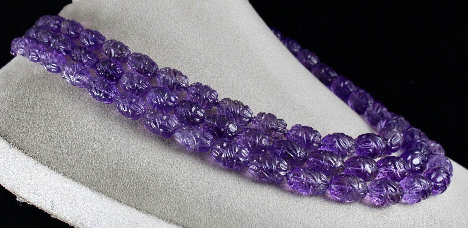 Certified Natural Amethyst 1227 Ct Engraved Beads Purple Gemstone Necklace