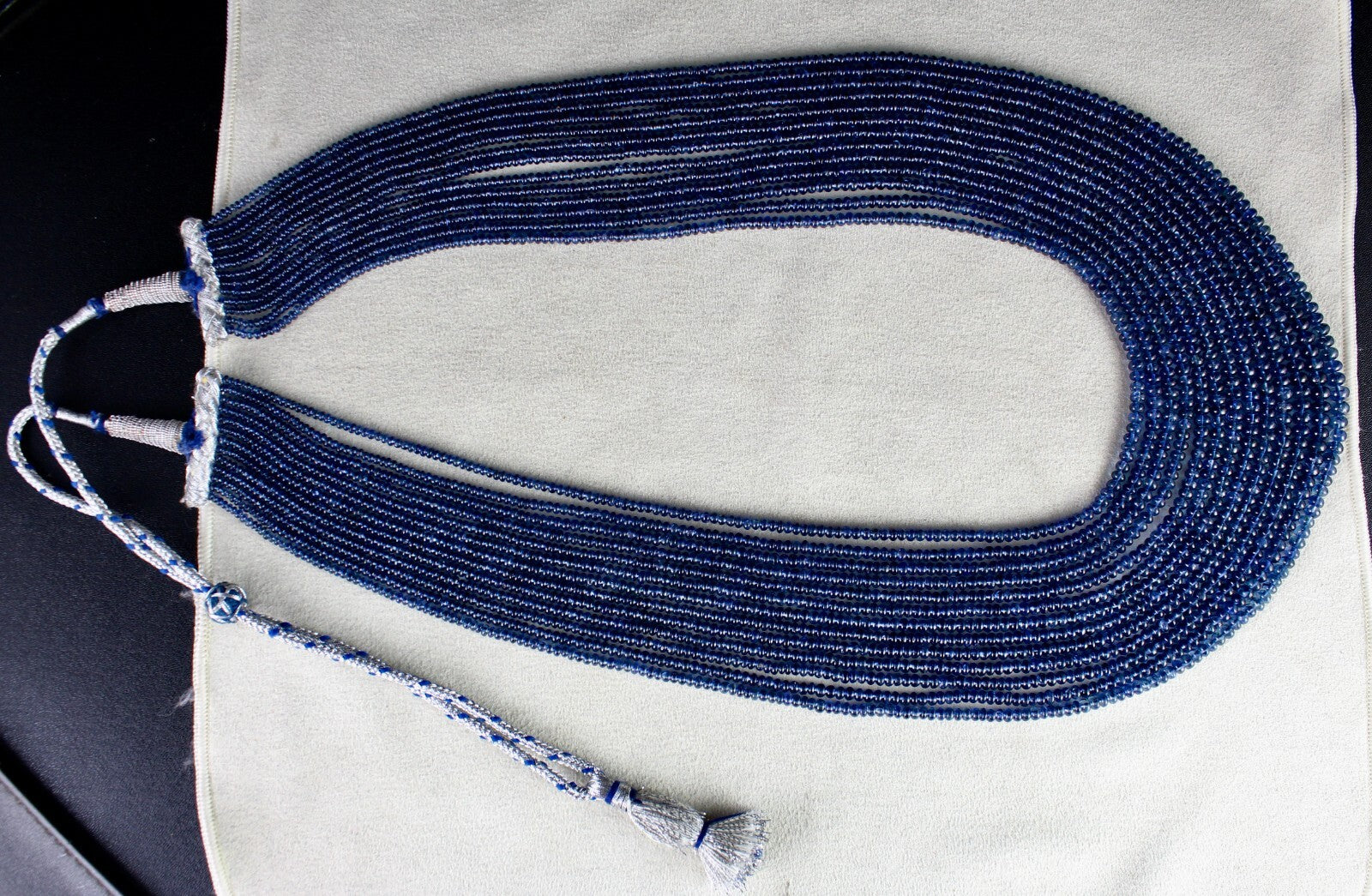 Certified Natural Blue Sapphire Beads Necklace, 13 L 906 Ct Burma Gemstone