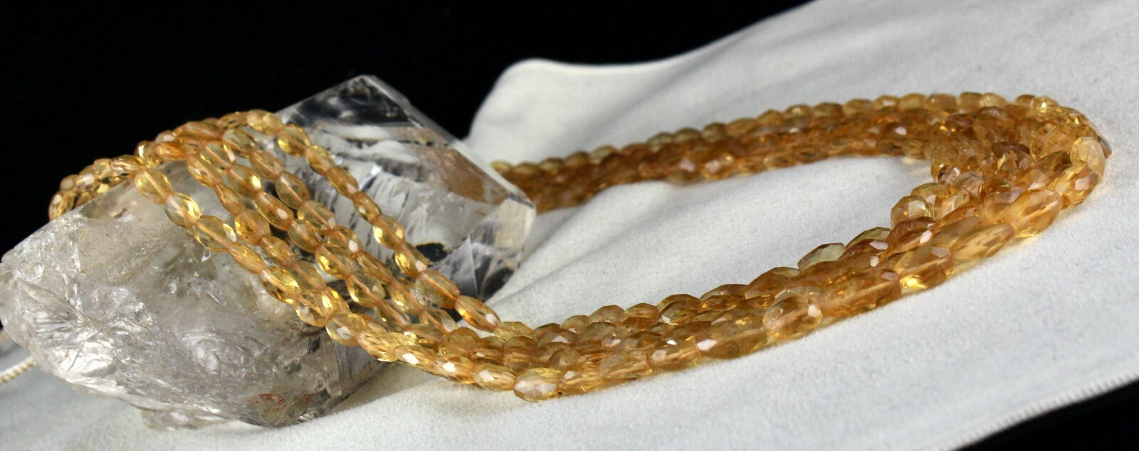 Natural Citrine Faceted Beaded Necklace 409 Ct 5 Line Long Gemstone Strings