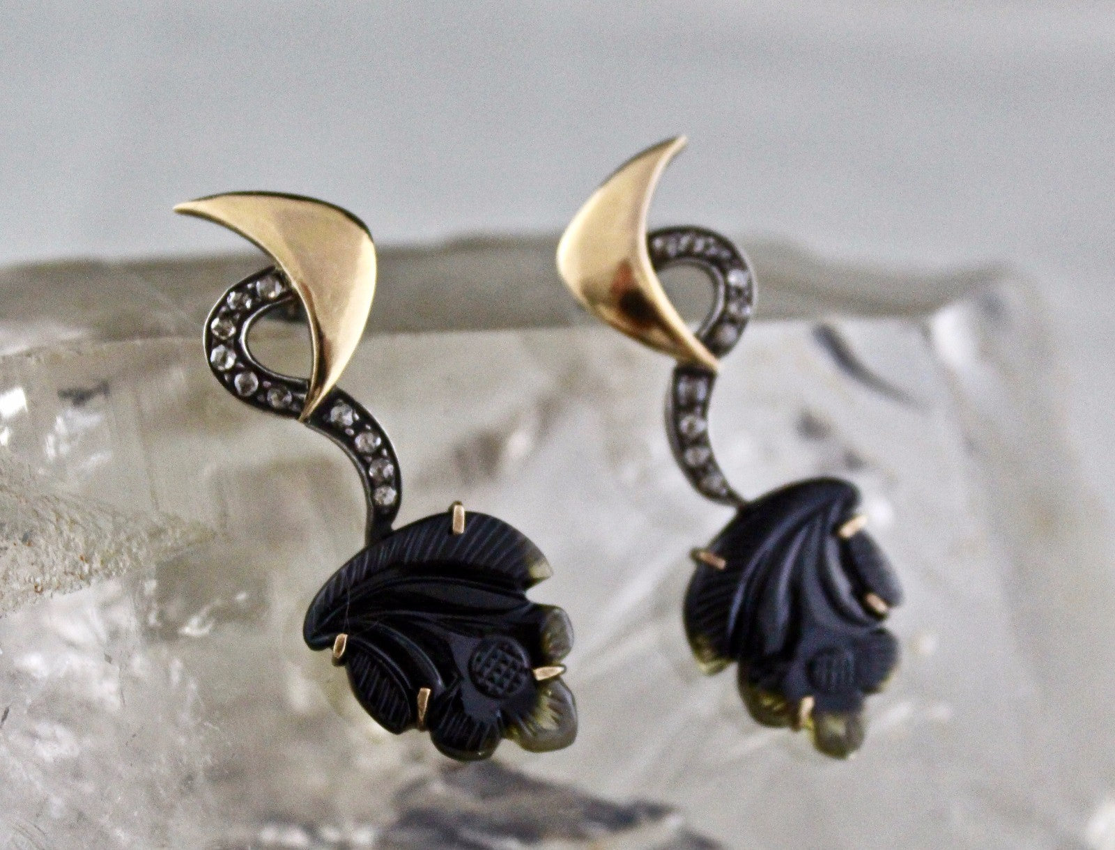 Victorian Natural Multi Tourmaline & Diamond Earring Stud 18k Gold Silver 10ct