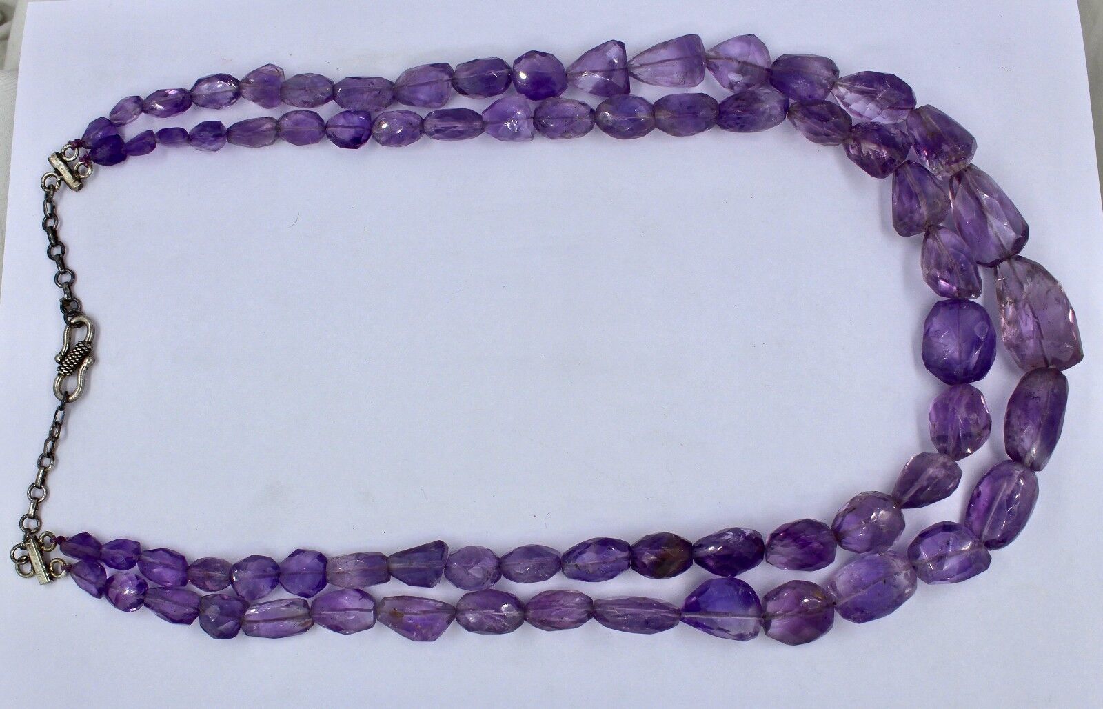 NATURAL AMETHYST BEADS FACETED TUMBLE 2 LINE 970 CTS GEMSTONE LADIES NECKLACE