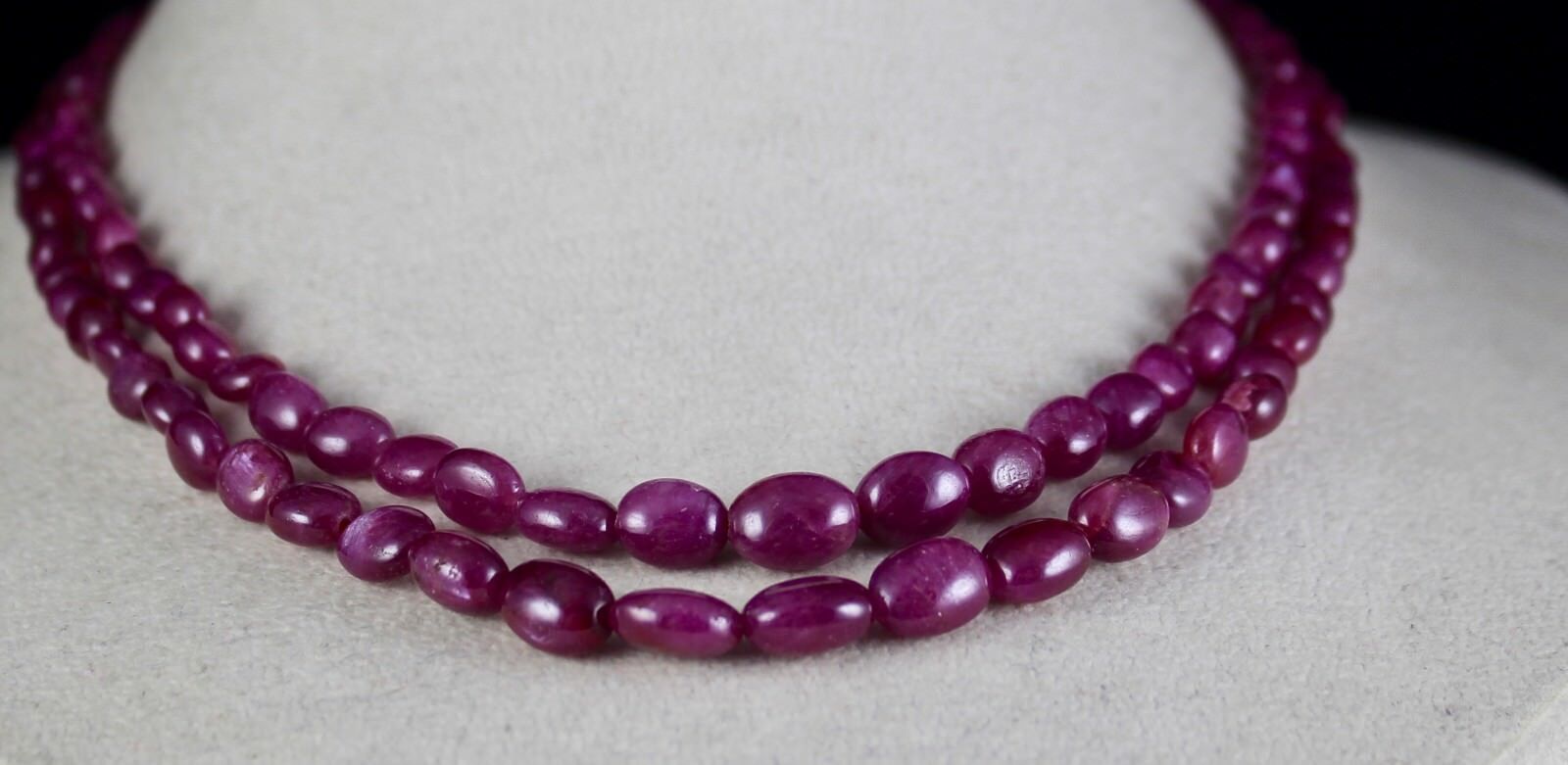 NATURAL UNTREATED RUBY BEADS CABOCHON 11 MM 2 LINE 232 CARATS GEMSTONE NECKLACE