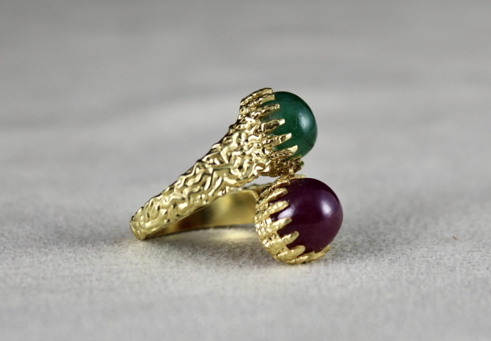 Certified Antique Emerald 10ct Ruby Natural Diamond Sterling Silver Carved Ring