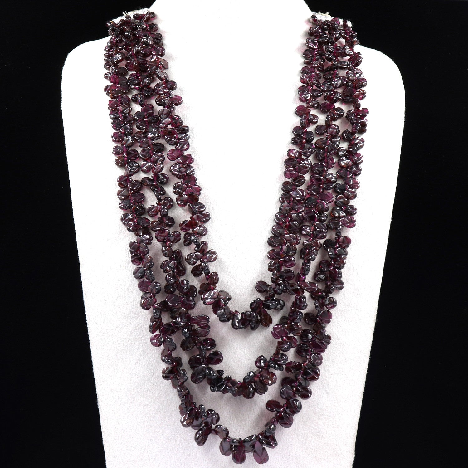 Certified Natural Red Garnet Beads Carved Leaves 1001 Ct Gemstone Necklace