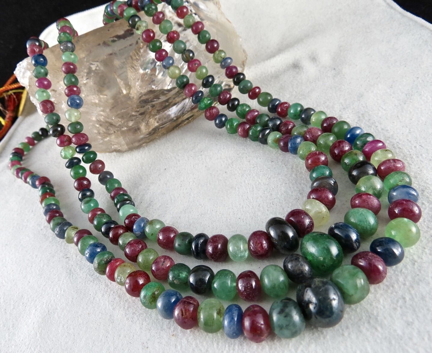 Certified Natural Emerald Ruby Blue Sapphire Beads Round 666 Ct Multi Necklace