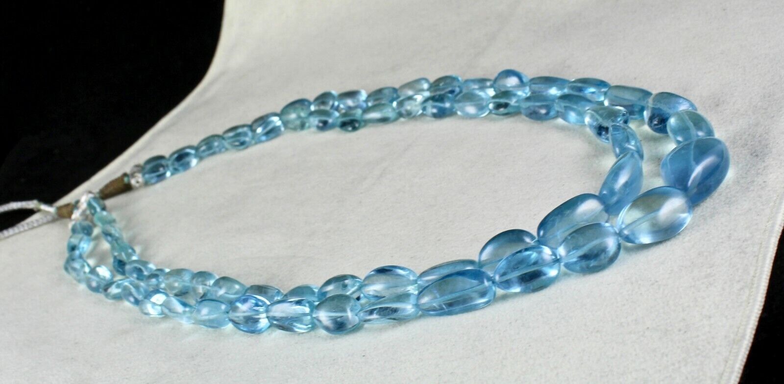 TOP NATURAL BLUE AQUAMARINE BEADS CABOCHON 2 LINE 628 CARATS GEMSTONE NECKLACE