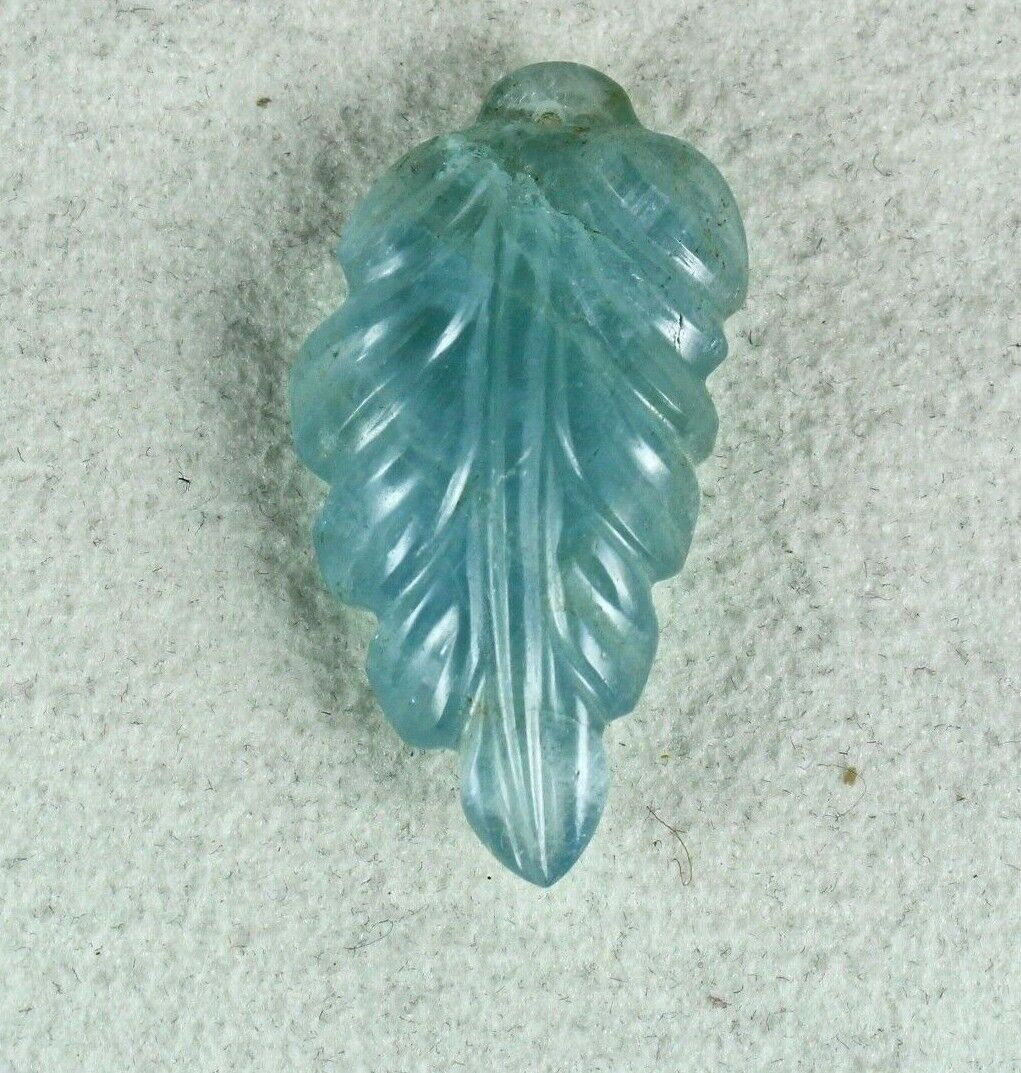 Estate Natural Blue Aquamarine Carved Leaf 30.09 Ct Gemstone Pendant Designing