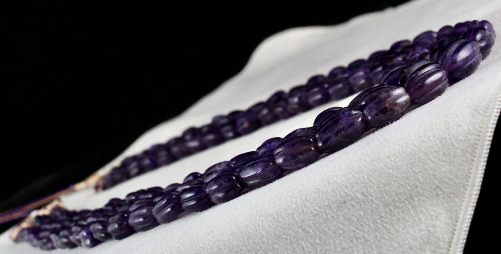 Antique 666 Ct Natural Amethyst Long Carved Purple Gemstone Beads Necklace