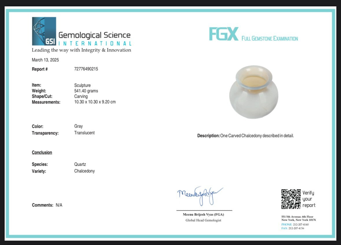 Handcrafted Chalcedony 2710 Ct Certified Carved Gemstone Pot Home Decor